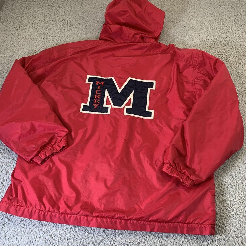 Vintage Mickey Mouse Jacket Mens Medium Full Zip Hood Disney Cotton‎ Lined FLAWS